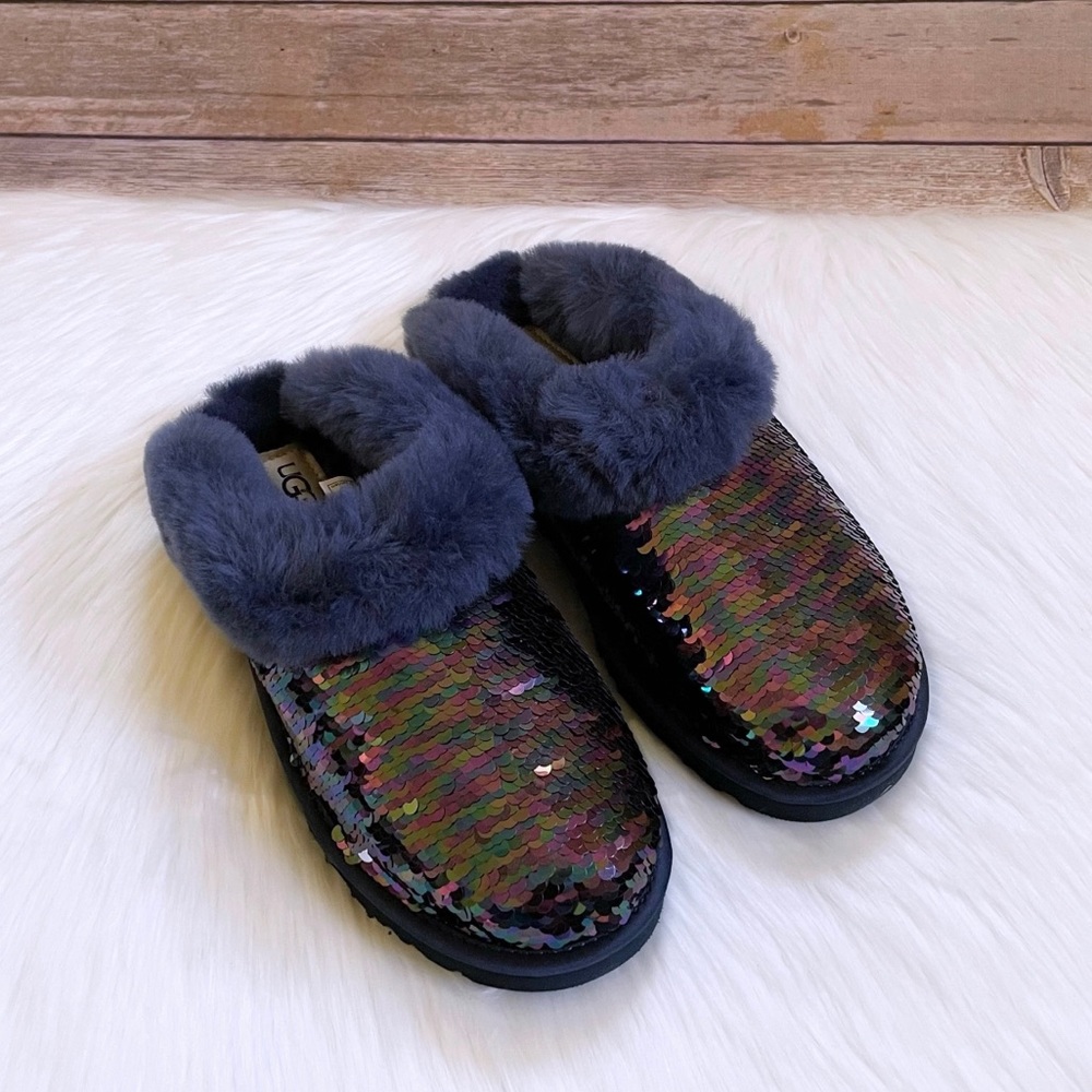 UGG Women’s Cluggette Sequin Navy Slippers - Picture 2 of 9